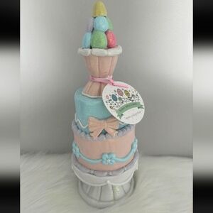 Easter 3 Tier Pedestal Cake Gingerbread Egg Sugar Clay Pastel Coquette Bow NEW